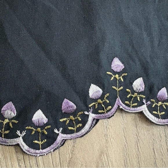 Vtg B. Moss Sz 14 Silk Blend  Black Purple Floral Embroidered Skirt Scallop Hem - Picture 4 of 8